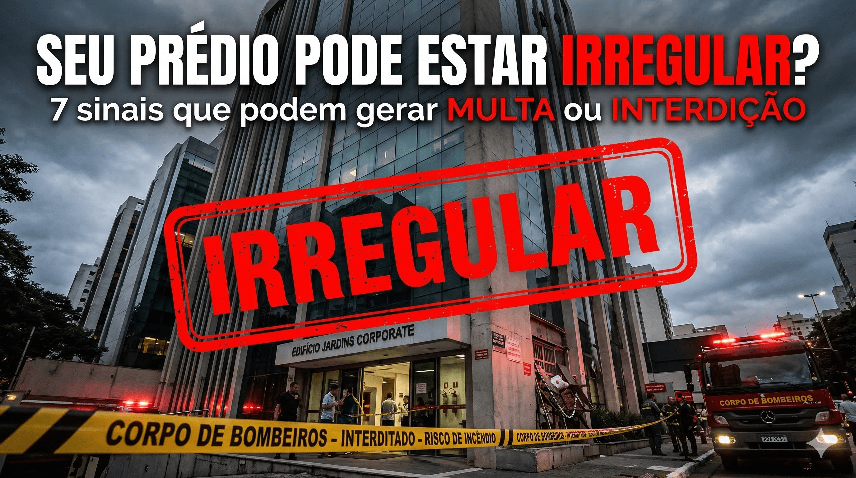 Documento de regularização AVCB com sinalização de incêndio em edificação comercial
